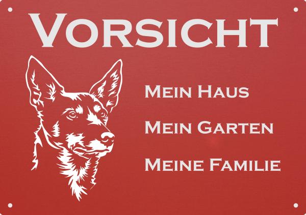 Aluminium Warnschild Australian Kelpie VORSICHT Mein Haus mein Garten meine Familie
